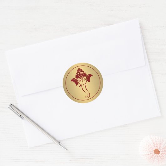 Sticker Rond Ganesh | Dieu Indien Mariage Hindou Marron (Enveloppe)