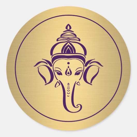 Sticker Rond Ganesh | Dieu indien violet or hindou mariage (Devant)