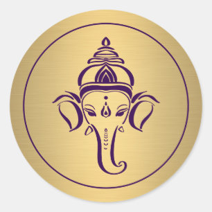 Sticker Rond Ganesh Dieu Indien Violet Or Mariage Hindou