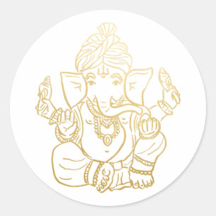 Sticker Rond Ganesh festif or   Dieu indien Ganpati