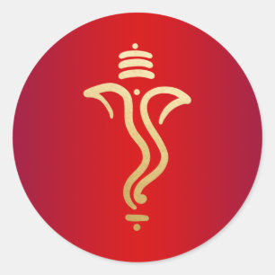 Sticker Rond Ganesh festif or rouge/ Dieu indien