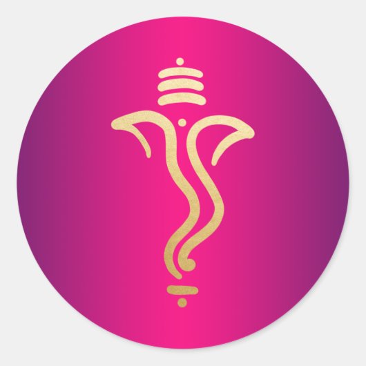 Sticker Rond Ganesh festif Pink Gold/ Dieu indien (Devant)