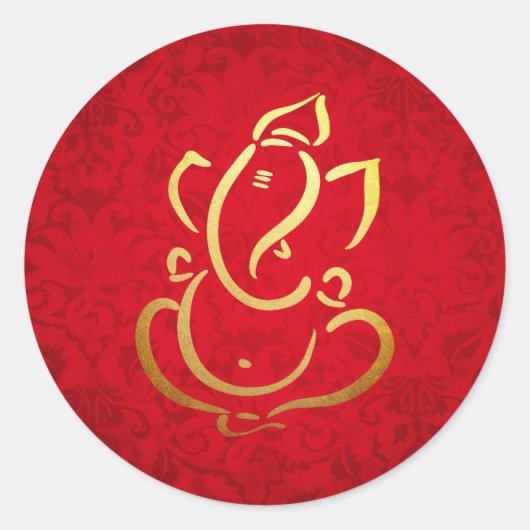 Sticker Rond Ganesh | Ganpati | Dieu indien Damask Rouge (Devant)