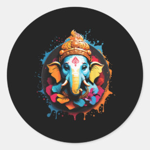 Sticker Rond Ganesh hindou spirituel Yoga Festival Diwali Rétro