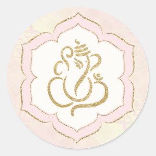 Sticker Rond Ganesha/ Dieu Indien Classique Rond en Or Rose Élé