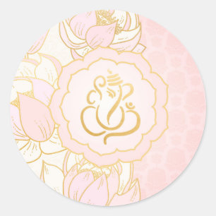 Sticker Rond Ganesha/ Dieu Indien en Rose Or Elégant