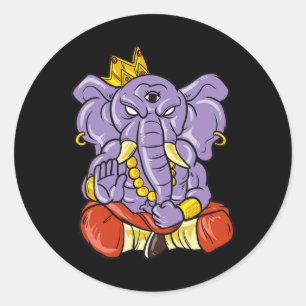 Sticker Rond Ganesha éléphant de yoga et de méditation avec tro
