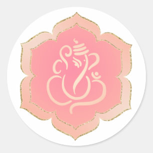 Sticker Rond Ganesha en or rose élégant/ Dieu indien Classique