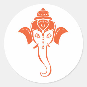 Sticker Rond Ganesha festif hindou orange   Dieu indien