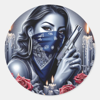 Sticker Rond Gangster Girl Hip hop chicano art Design