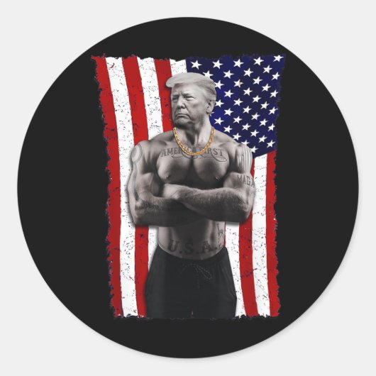 Sticker Rond Gangster Pro Donald Trump Tattoo républicain Améri (Devant)