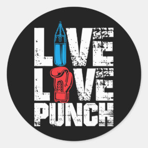 Sticker Rond Gant de boxe amusant Tee Live Love Punch