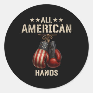 Sticker Rond Gant Drapeau Américain De Boxe De Mains Patriotiqu
