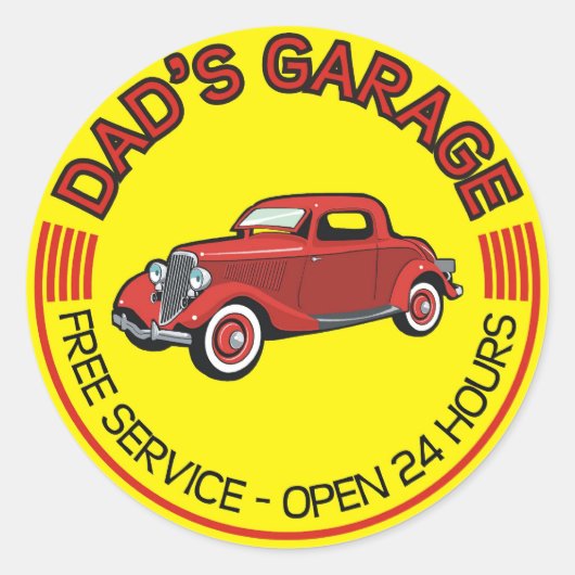 Sticker Rond Garage de papa pour père qui a un atelier de voitu (Devant)