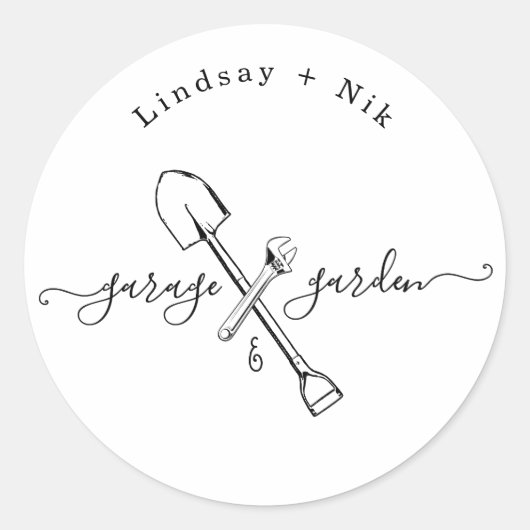 Sticker Rond Garage & Jardin Mariée / Douche pour couple (Devant)