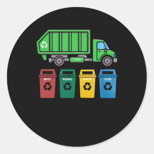 Sticker Rond Garbage Truck Enfants Garçons Recyclage Camion