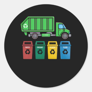 Sticker Rond Garbage Truck Enfants Garçons Recyclage Camion