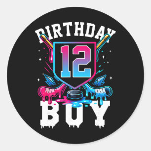 Sticker Rond Garçon 12 ans Anniversaire Hockey Crème Glacée Dri