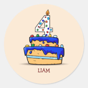 Sticker Rond Garçon 4e anniversaire, 4 sur Gâteau bleu doux
