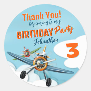 Sticker Rond Garçon anniversaire pilote d'avion de chasse