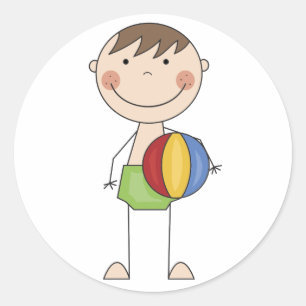 Sticker Rond Garçon avec des T-shirts de Ballon de Plage et Cad