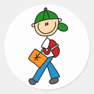 Sticker Rond Garçon avec sac à dos