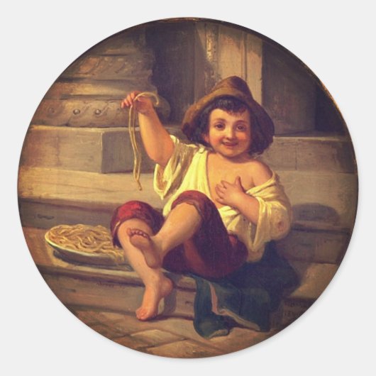 Sticker Rond Garçon avec Spaghetti par Julius Moser (vers 1808) (Devant)