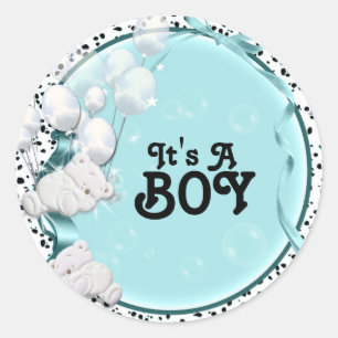 Sticker Rond Garçon bébé ours faire-part de naissance
