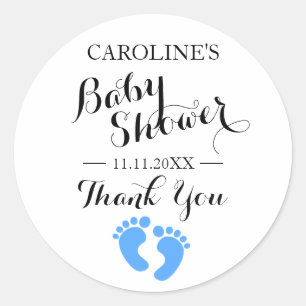 Sticker Rond GARÇON bleu de pieds blancs de bébé d'autocolla