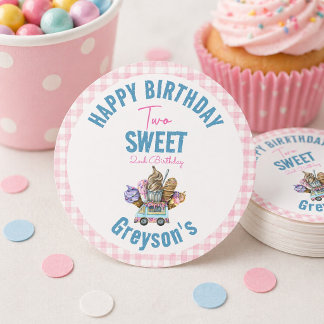 Sticker Rond Garçon Camion de Glace Deux Sucré 2ème Anniversair