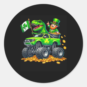 Sticker Rond Garçon camion monstre T-rex Leprechaun Saint-Patri