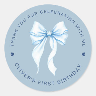 Sticker Rond Garçon Coquette Ruban Bleu pour Premier Anniversai