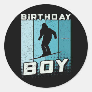 Sticker Rond Garçon d'anniversaire de ski Garçon d'anniversaire