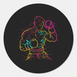 Sticker Rond Garçon de kickboxing Dessin Années 80 Look Kickbox