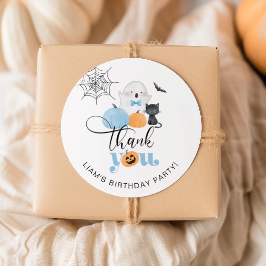 Sticker Rond Garçon effrayant merci pour la fête d'anniversaire