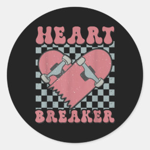 Sticker Rond Garçon Enfants Valentines Coeur brise-coeur Skateb