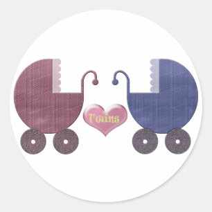 Sticker Rond Garçon et fille jumeaux bébé, Pram Art Design