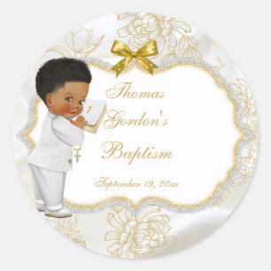 Sticker Rond Garçon Ethnique Baptême Communion Bible Croix
