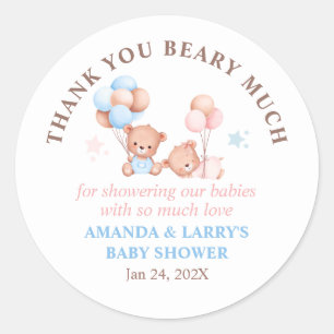 Sticker Rond Garçon Fille Twins Teddy Oear Merci