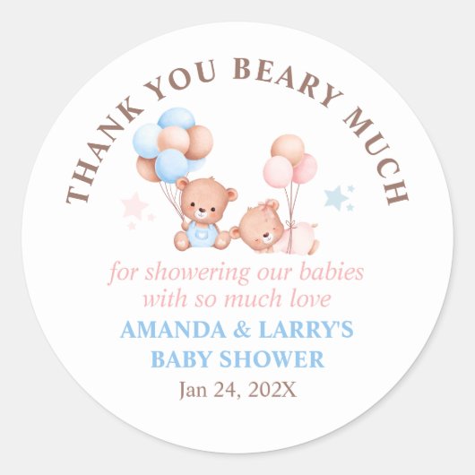 Sticker Rond Garçon Fille Twins Teddy Oear Merci (Devant)