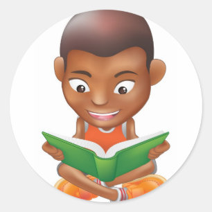 Sticker Rond garçon lisant un livre
