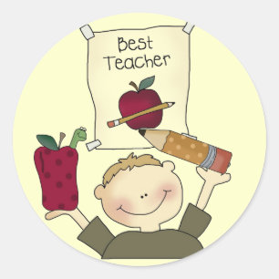 Sticker Rond Garçon Meilleur enseignant chemises et cadeaux