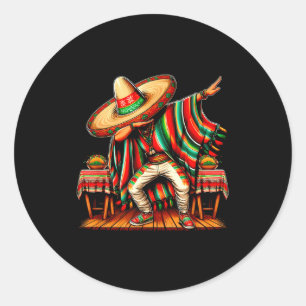 Sticker Rond Garçon mexicain sombrero dabbing poncho cinco de m