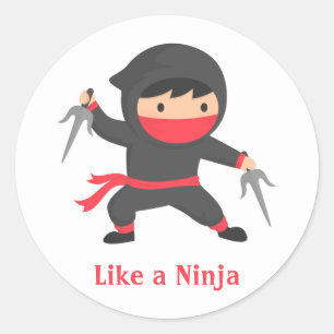 Sticker Rond Garçon mignon de Ninja avec des armes de Sai pour