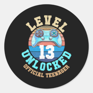 Sticker Rond Garçon niveau 13 Déverrouillé jeu vidéo 13e annive