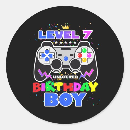Sticker Rond Garçon niveau 7 déverrouillé jeu vidéo 7e annivers (Devant)