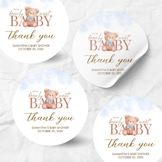Sticker Rond Garçon on peut attendre Baby shower