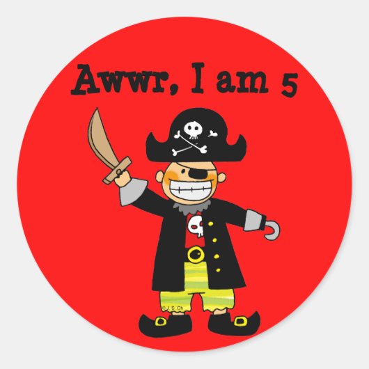Sticker Rond garçon pirate de 5 ans (Devant)