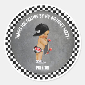 Sticker Rond Garçon planchiste chapeau skater rouge gris noir à