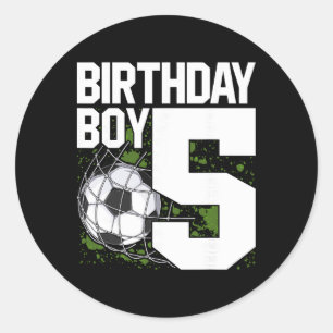 Sticker Rond Garçon qui fête son 5ème anniversaire fan de foot 